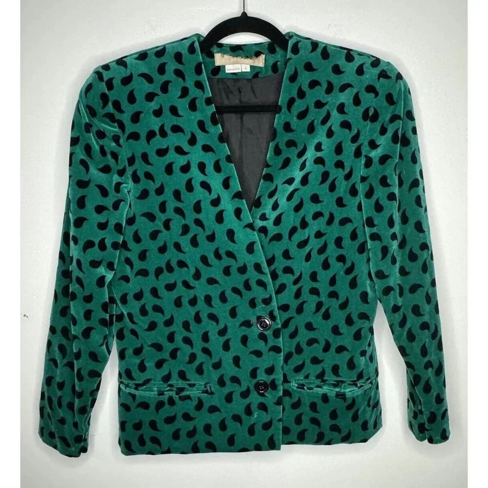 Perry Ellis Portfolio Made In USA Women’s 4 Blazer Velour Velvet Retro Pattern